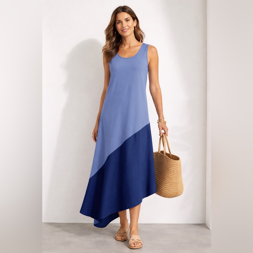 Chico’s Blue Color-Block‎ Asymmetrical Maxi Dress | Petite 4/6